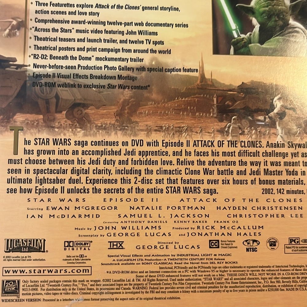 Star Wars, Episode II: Attack of the Clones(Wide Screen Edition)George Lucas EUC - Picture 6 of 11